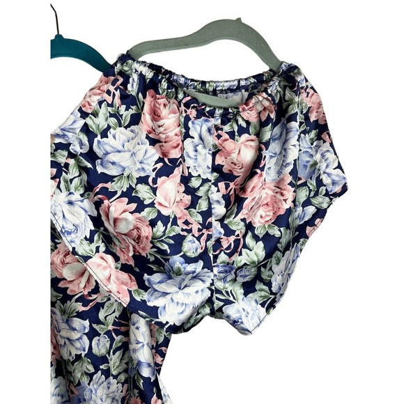 Kathryn 80s Vintage Navy Floral Camisole & Tap Shorts Lingerie Set Small - Picture 7 of 9